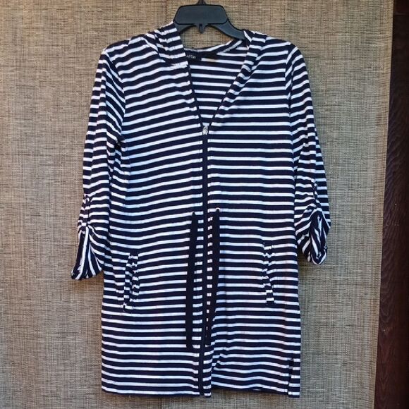 Apt. 9 Navy and White Striped Swim Cover-Up Robe Loungewear - Picture 1 of 3